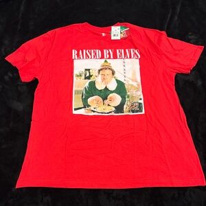 Red 'Raised by Elves' Graphic T-Shirt